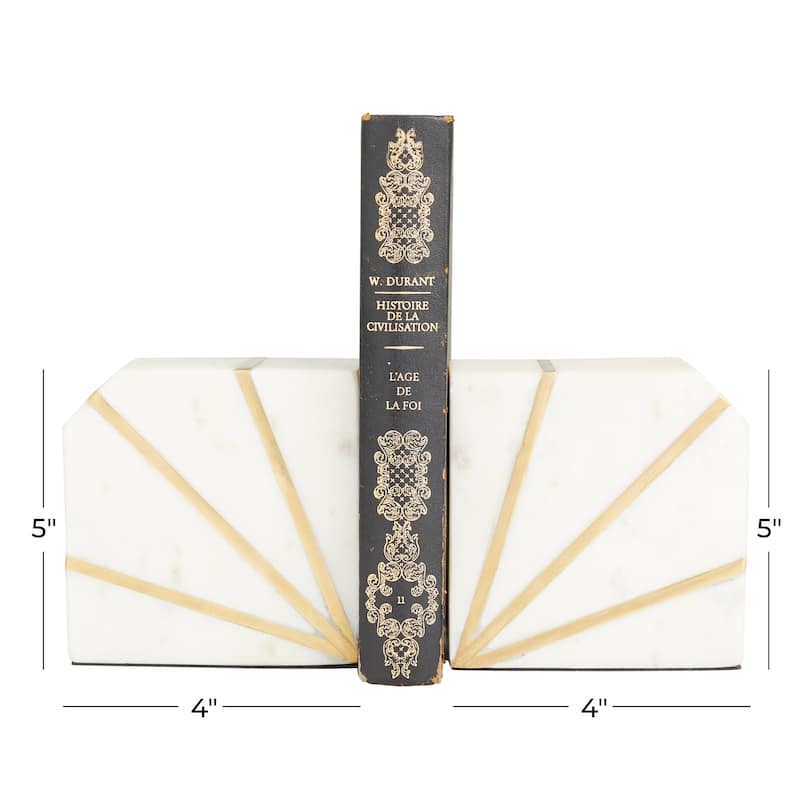 CosmoLiving by Cosmopolitan White Marble 8 lbs Geometric Decorative Bookends with Gold Inlay (Set of 2)