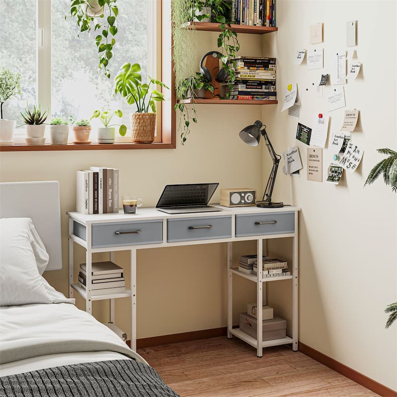 Steel Computer Desk with Drawers and Adjustable Shelves