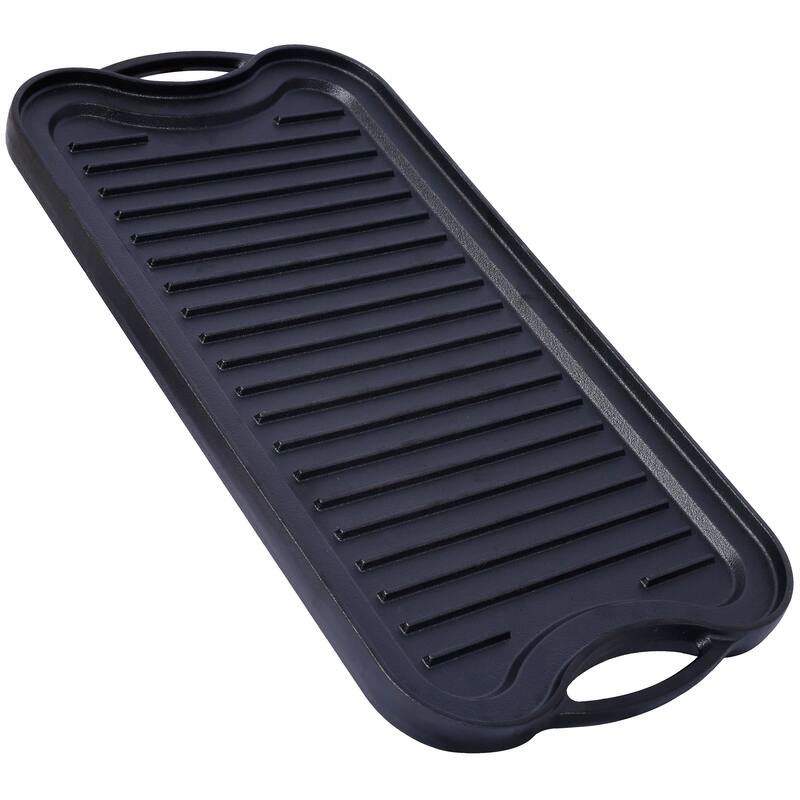 Pre-Seasoned Cast Iron Reversible Rectangular Grill/Griddle, Black,20inch x 10inch - Black