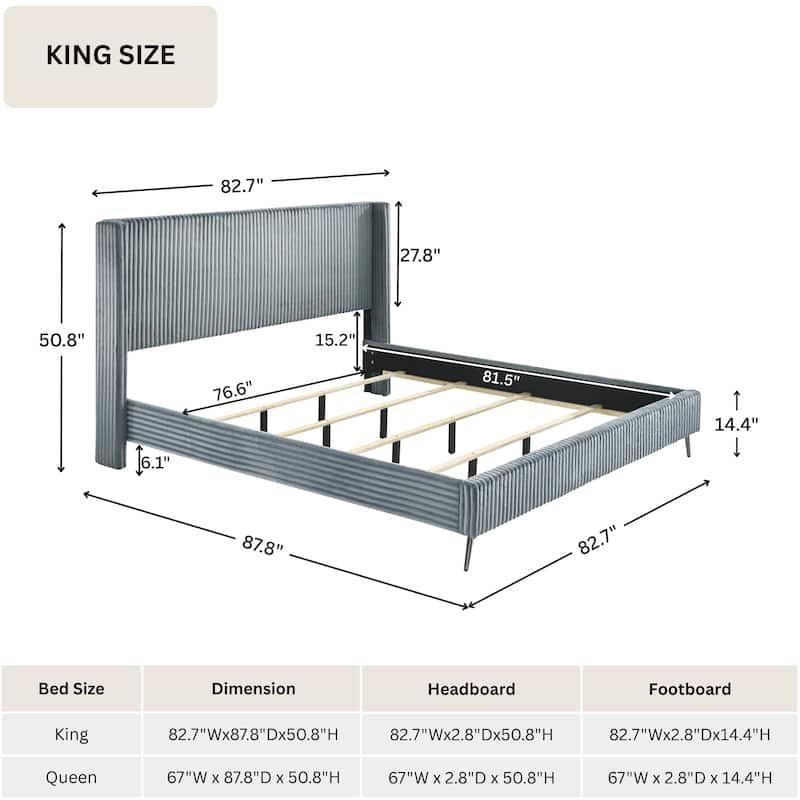 Roundhill Furniture Mavela Wide Wale Corduroy Upholstery Panel Bed, King Size
