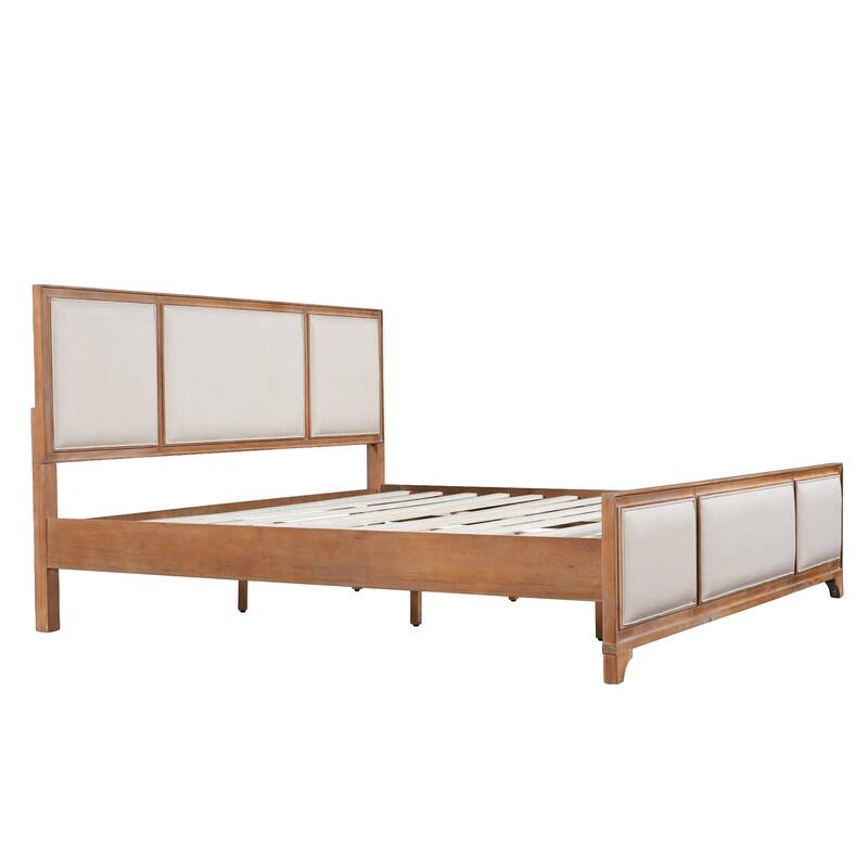 Christopher Knight Home - Hendrix Modern Farmhouse Upholstered Wood Platform Bed with Panel Headboard and Footboard