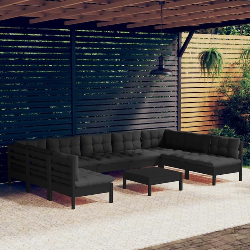 vidaXL 9 Piece Patio Lounge Set with multi colors Cushions Solid Pinewood - 25" x 25" x 24.6"