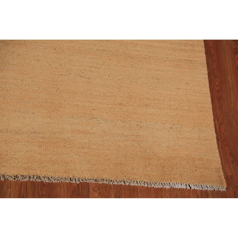 Modern Gabbeh Oriental Area Rug Hand-Knotted Yellow Wool Carpet - 6'6" x 9'10"