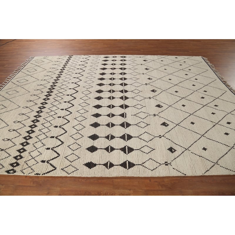 Trellis Moroccan Area Rug Hand-Knotted Wool Carpet - 7'11"x 10'9"