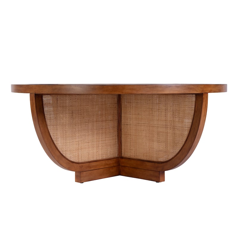 Bali Breeze 42 in. Round Wood and Mesh Woven Coffee Table