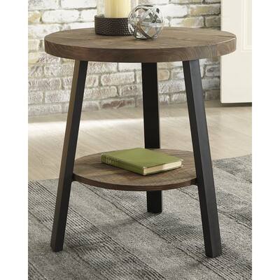 Signature Design by Ashley Chanzen Brown Solid Pine and Black End Table - 22"W x 22"D x 24"H
