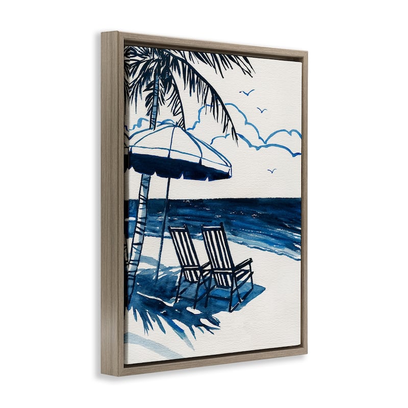 Stupell Blue Toned Tropical Beach Scene Framed Floater Canvas Wall Art Design By Carol Robinson