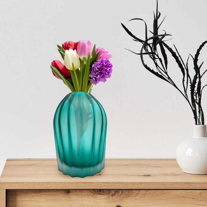 8" High Premium Contemporary Glass Vase in Turquoise