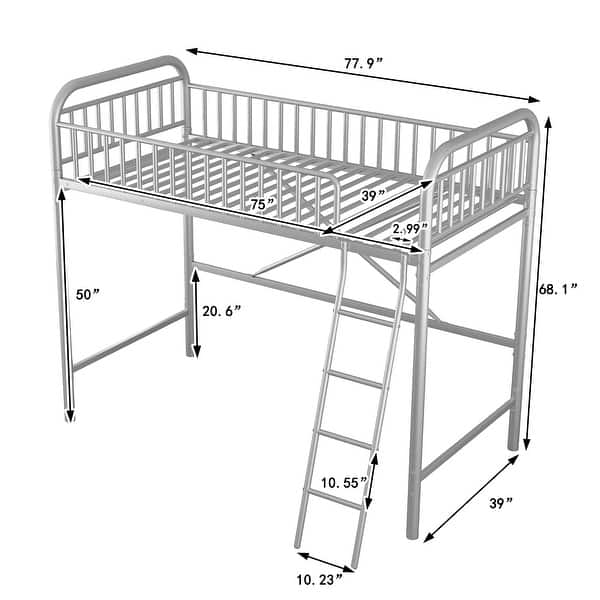Sleek Metal Loft Bed, Twin Size, with Ladder and Guardrail for Modern Living