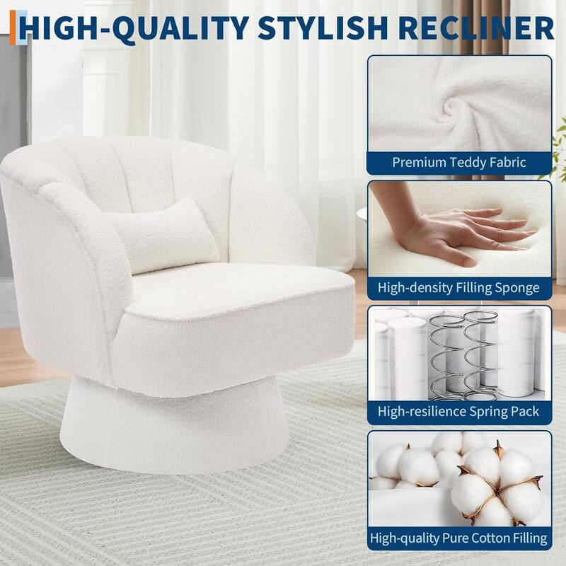 Velvet Upholstered 360° Swivel Accent Chair, Barrel Lounge Chair for Living, Bedroom Reading Nook