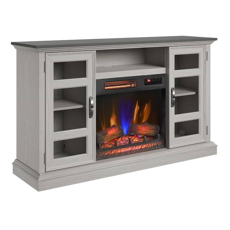 duraflame® Electric Fireplace Entertainment Center with Glass Cabinet Storage, Blanco Oak