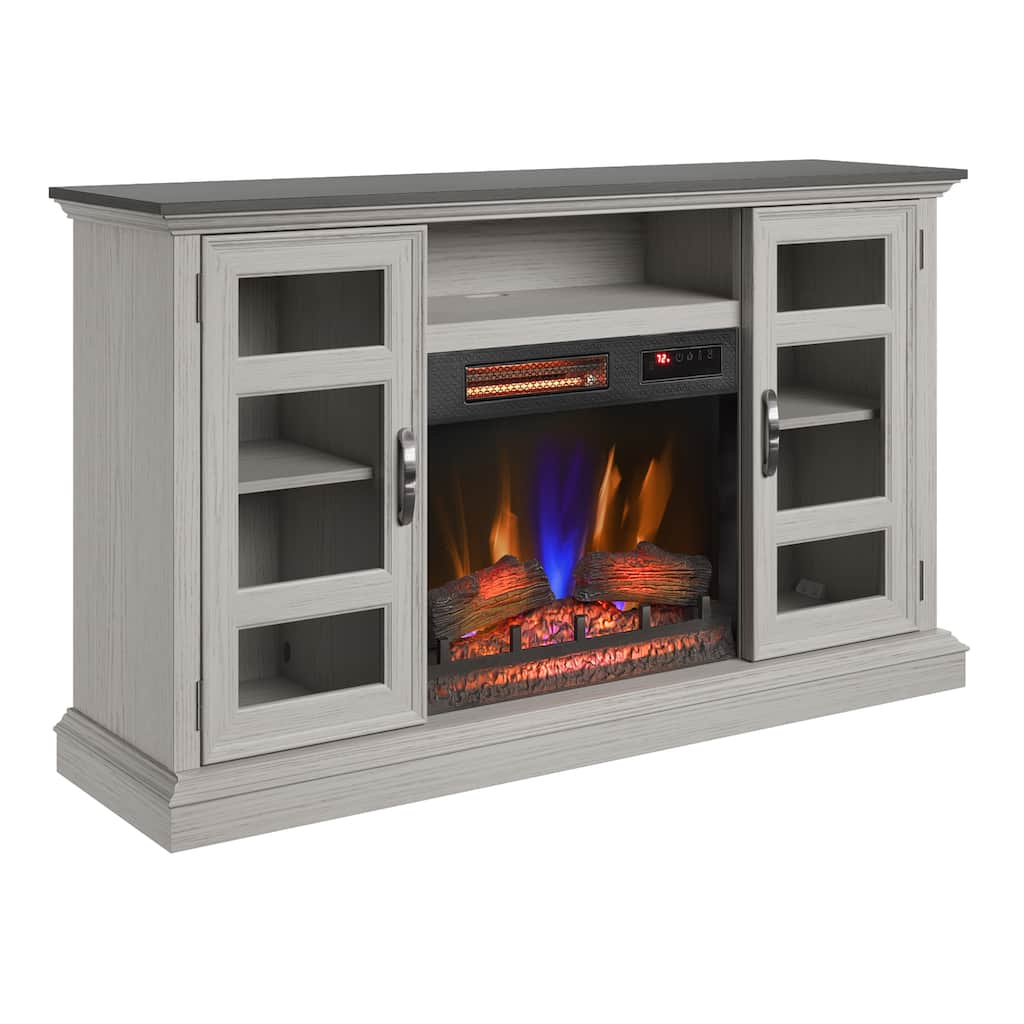 duraflame® Electric Fireplace Entertainment Center with Glass Cabinet Storage, Blanco Oak
