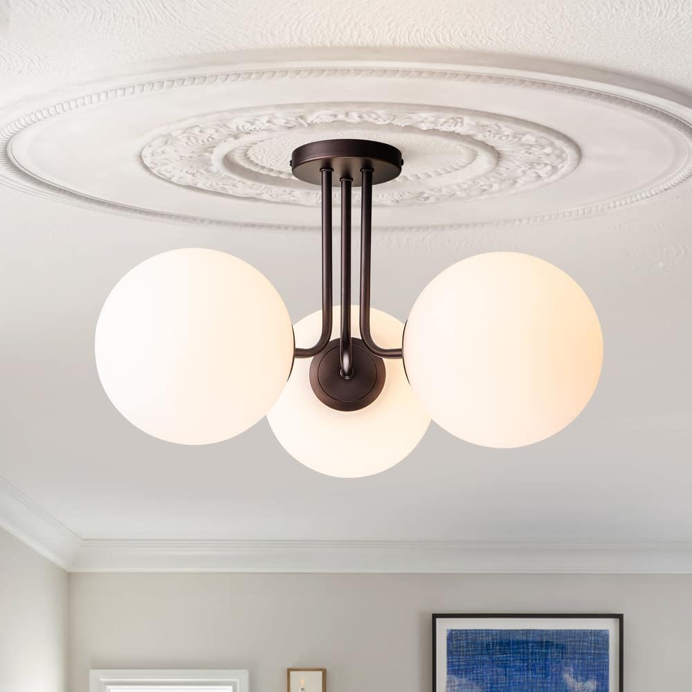 3 - Light 22'' Modern Sputnik Globe Glass Semi Flush Mount Light
