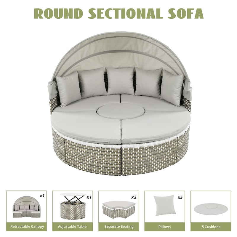 TOPMAX Patio Furniture Round Outdoor Sectional Sofa Set Rattan Daybed Two-Tone Weave - N/A