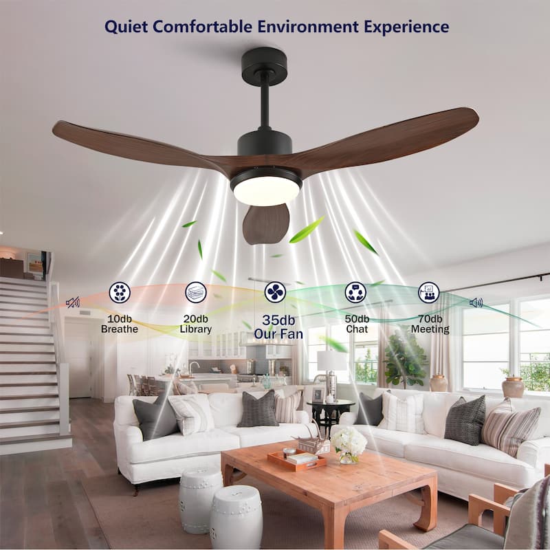 52-inch Modern LED Ceiling Fan with Light, 3 ABS Blades & Remote Control