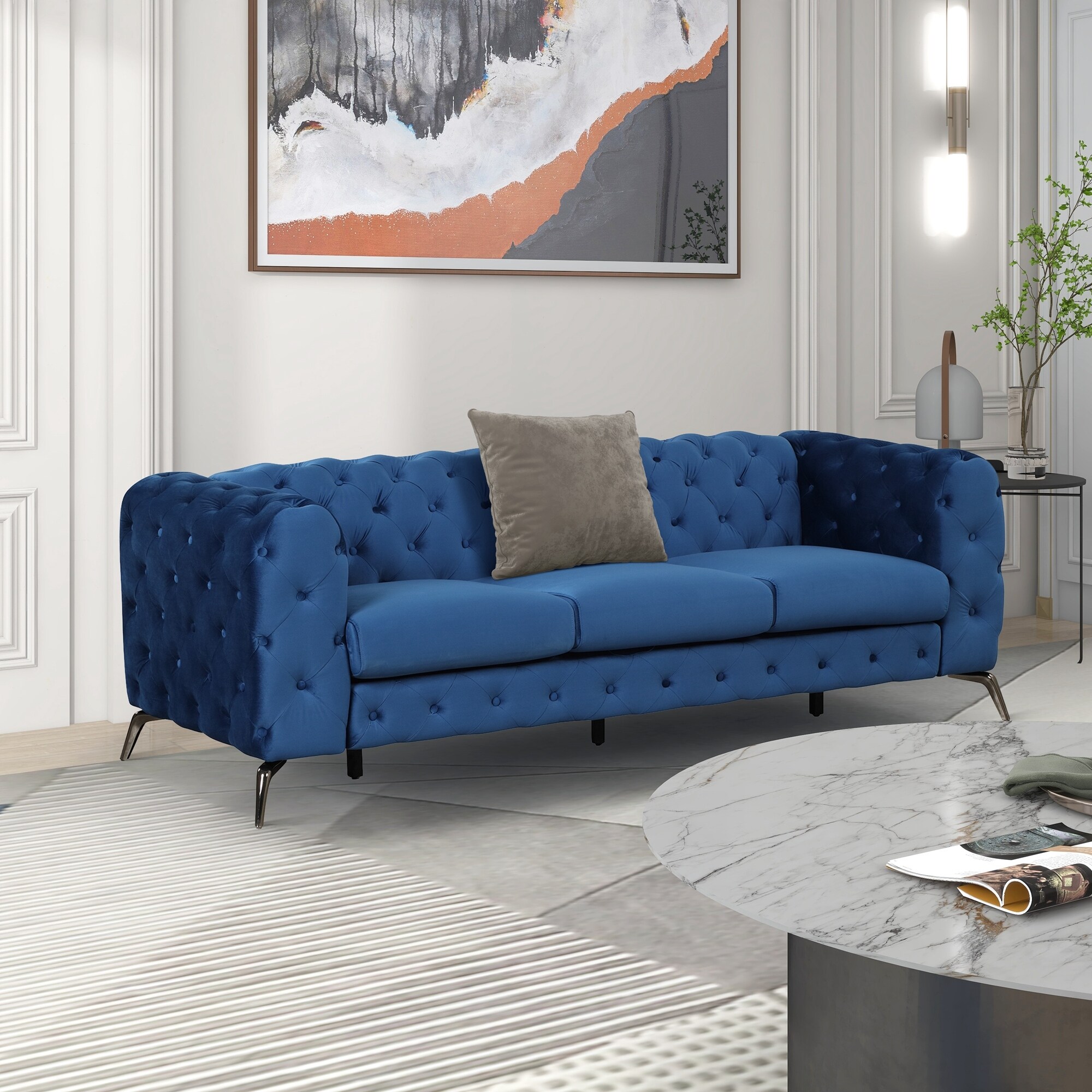 Three-Seater Couch Sofa, Plush with Durable Metal Leg Frame