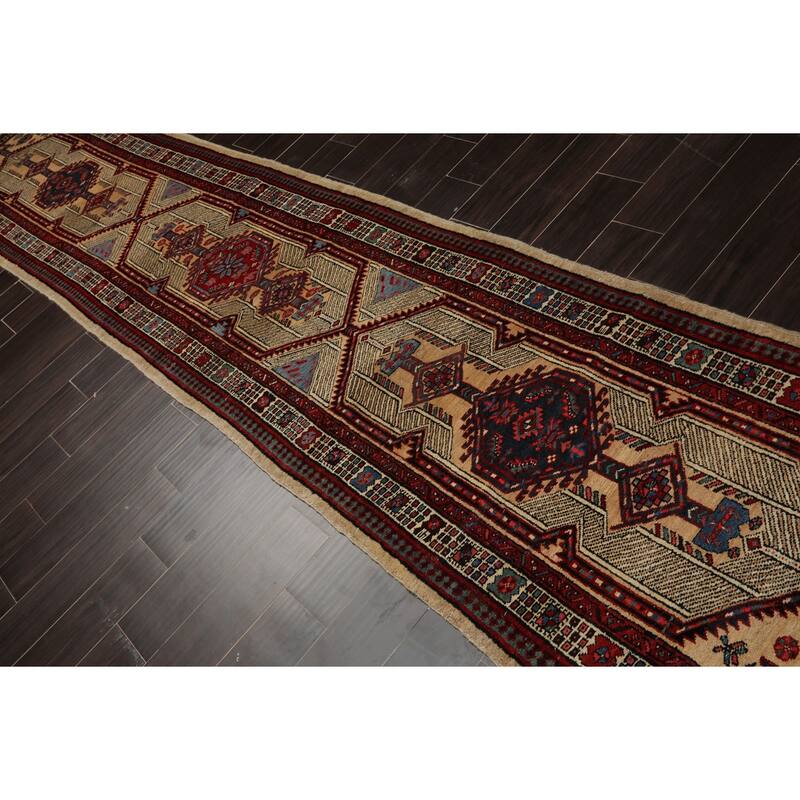 Antique Herati Traditional Geometric 2'11''x14'5'' Hand Knotted Wool Beige low pile Rug - 2' 11'' x 14' 5''