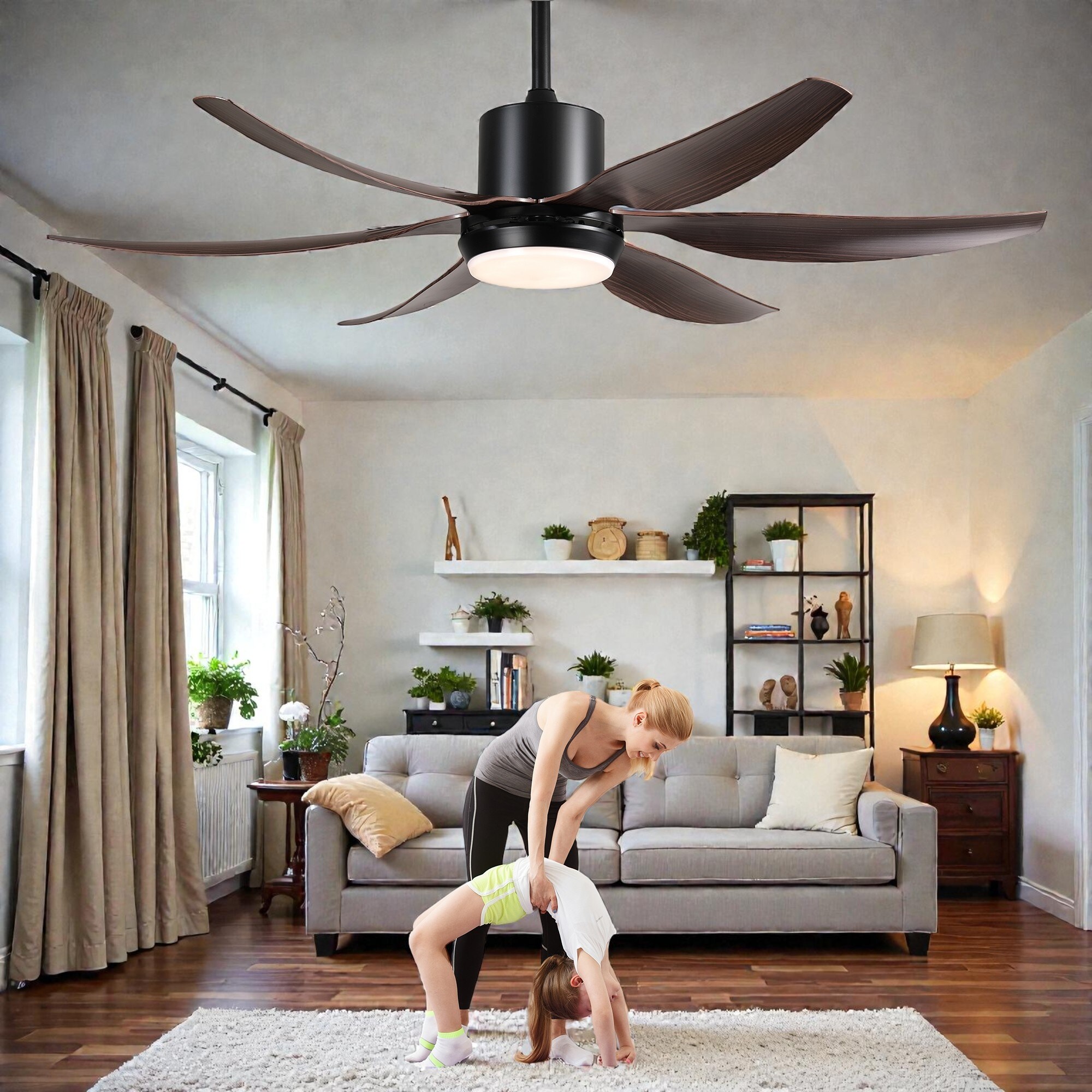 56 Inch Ceiling Fan with Light, 6 ABS Blades, 3-Color 18W LED
