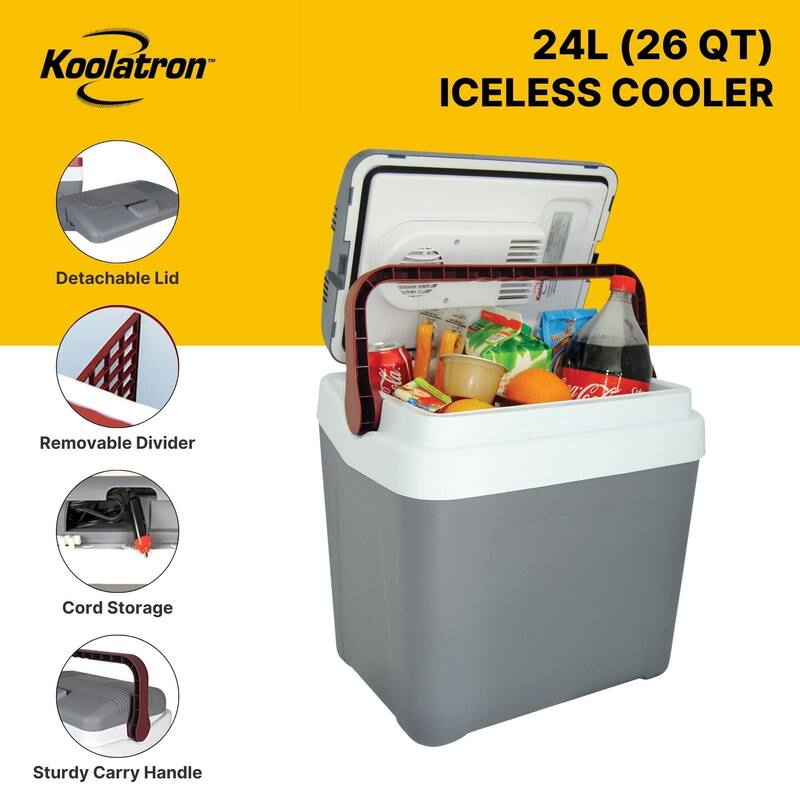 Koolatron 12V Portable Iceless Cooler 24L/26 qt Thermoelectric Gray
