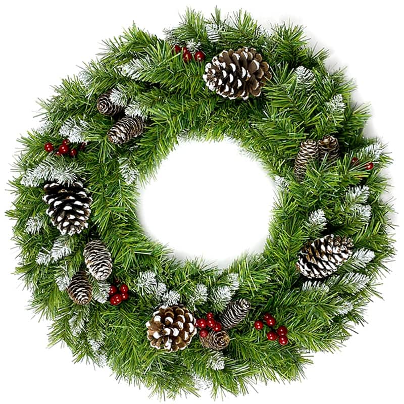 Pre-lit Artificial Christmas 4-Piece Set,Garland, Wreath and Set of 2 Entrance Trees