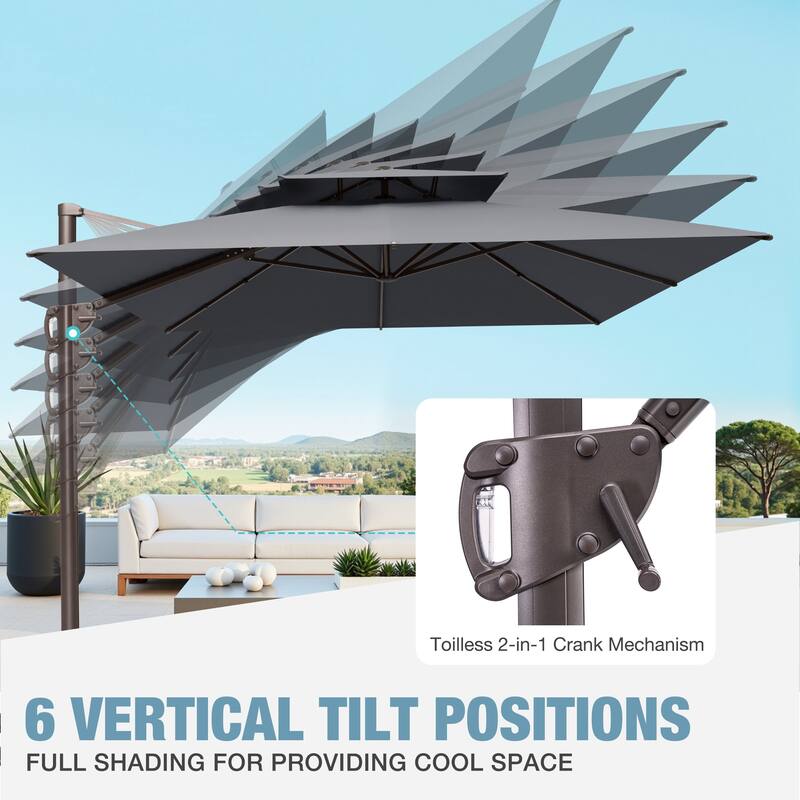 VredHom 9 x 12 FT Outdoor Patio Double Top Rectangular Cantilever Umbrella