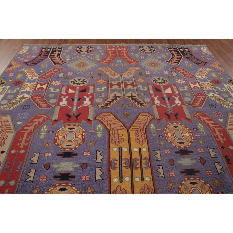 Traditional Purple Kazak Area Rug Handmade Wool Carpet - 9'0"x 11'9"