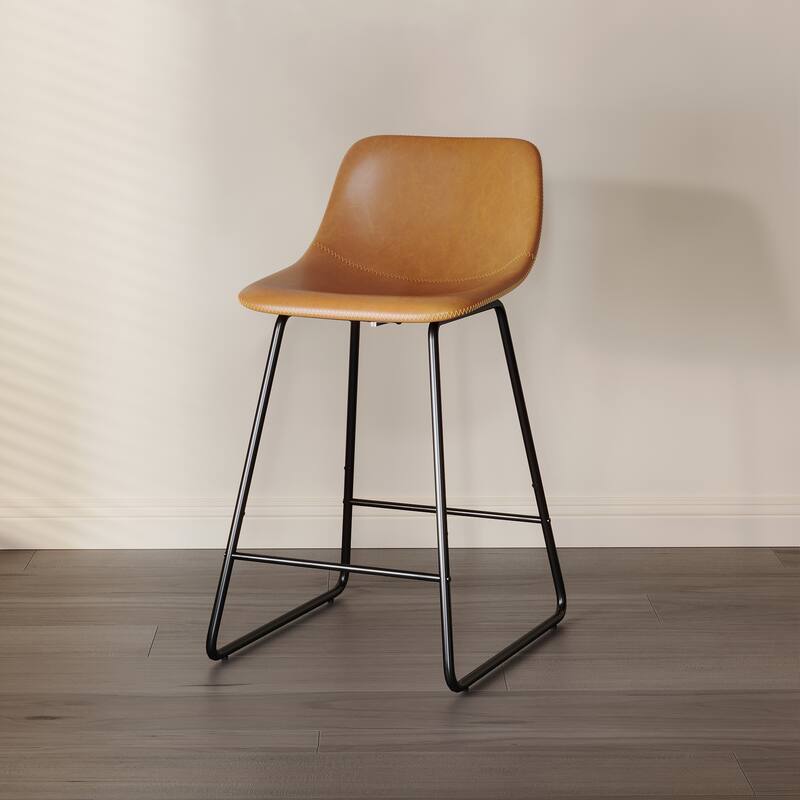 Modern 24.in Counter Height Bar Stool with PU Leather and Metal Frame Barstools for Kitchen Island