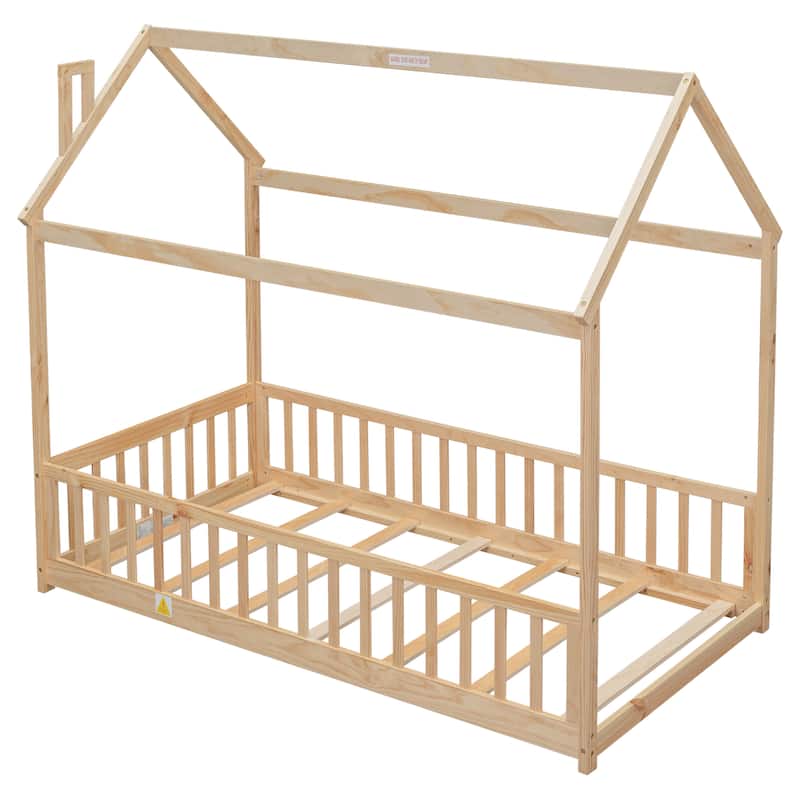 GDFStudio - Harrison American-Style Pine Twin Bed with House Design and Guardrails