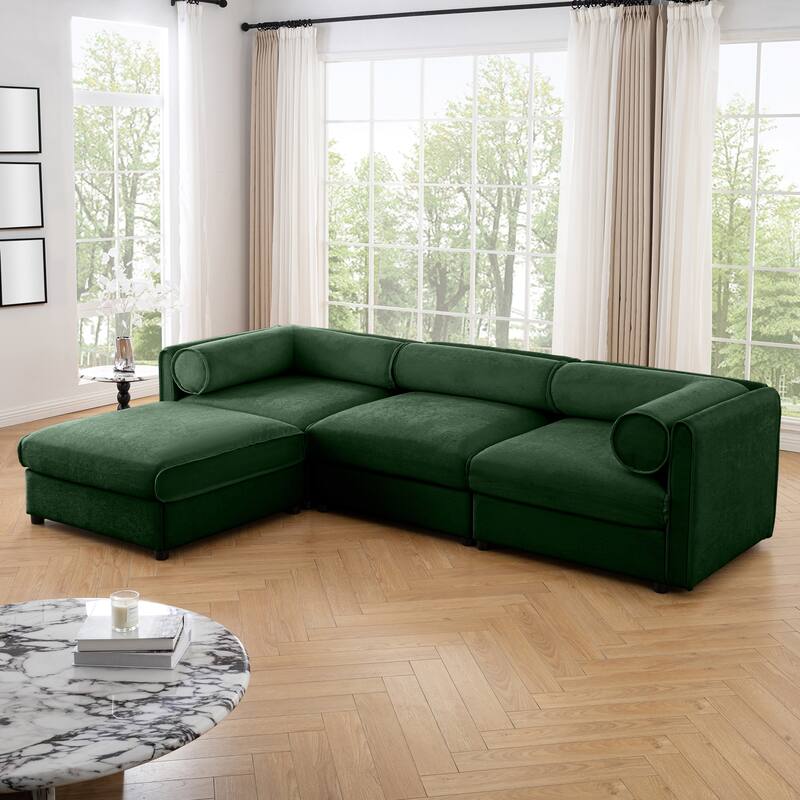 Modern 4-Piece L-Shaped Modular Sofa with Storage & 1 Storage Ottoman