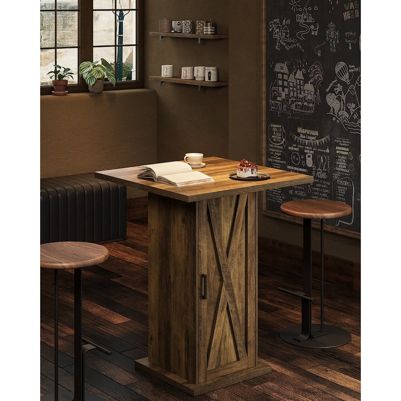 Square Bar Table with Storage, 39.4" Bar High Pub Dining Table with Barn Door