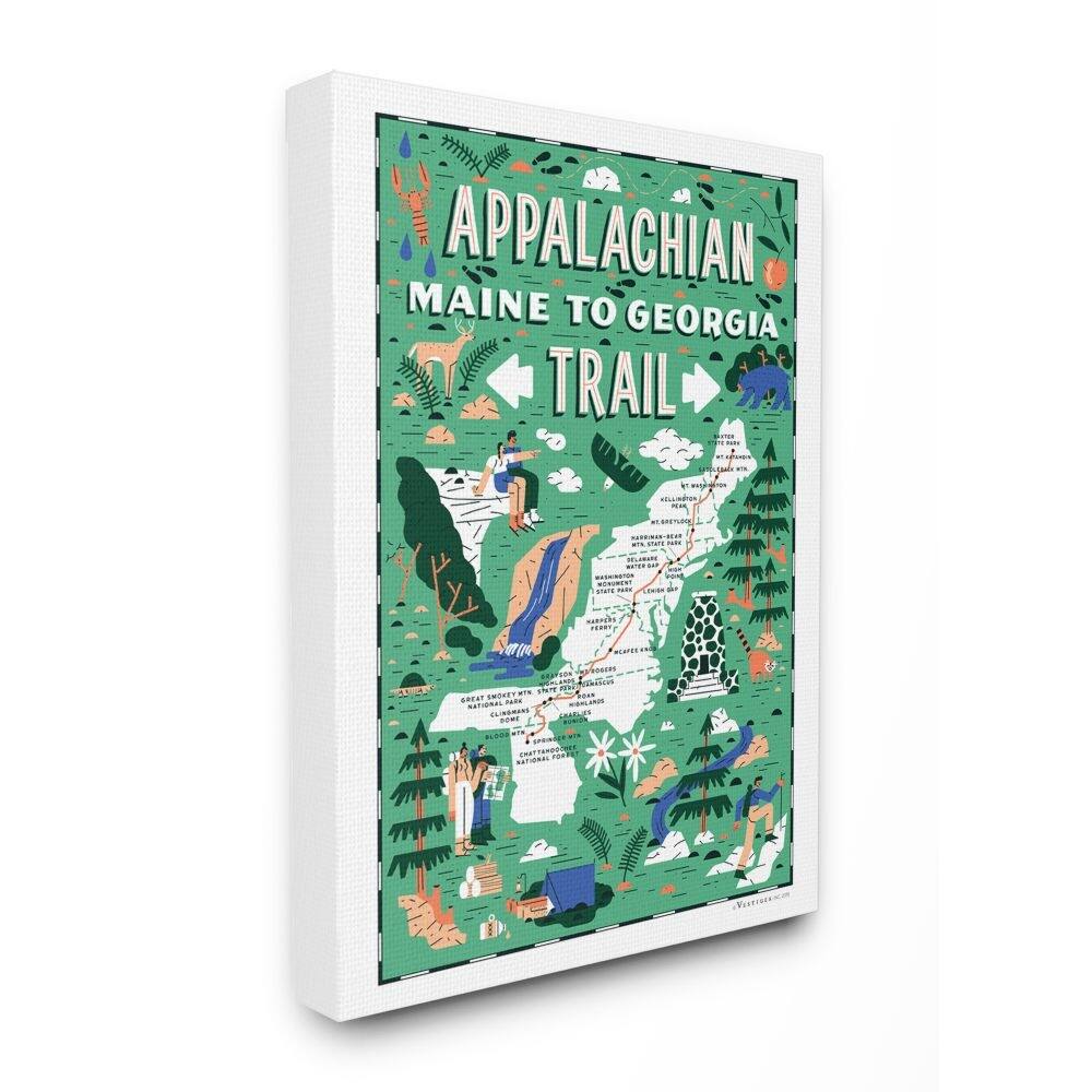 Stupell Appalachian Trail Maine to Georgia Green Canvas Wall Art, 11x14, Proudly Made in USA - Multi-Color