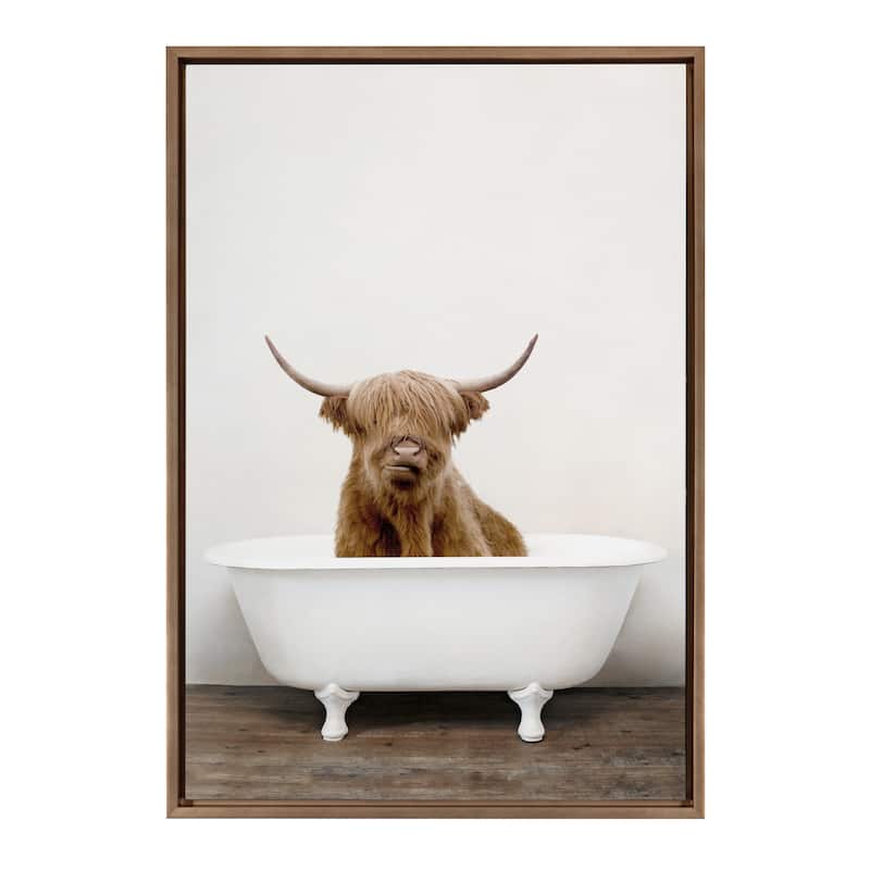 Kate and Laurel Sylvie Highland Cow Tub Framed Canvas by Amy Peterson