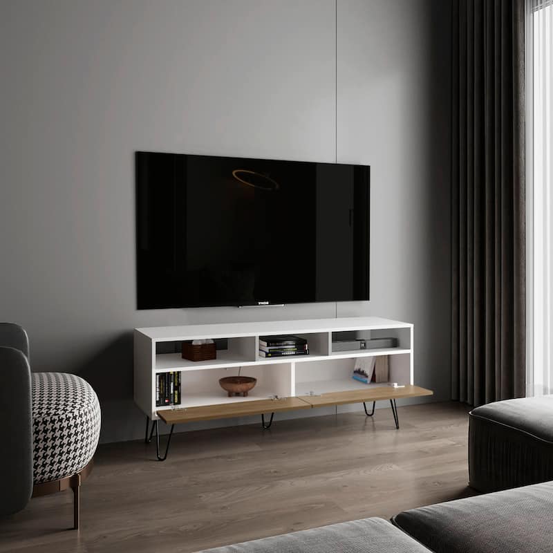 Modern design TV Stand, 2 Doors, 3 Shelves, 5 Legs with spacious storage,FSC Certified CPSIA Compliant