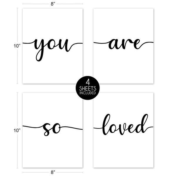 Inspirational Quote Wall Decor Art Prints (Set of 4) - Black and White Modern Contemporary Minimalist Typography So Loved