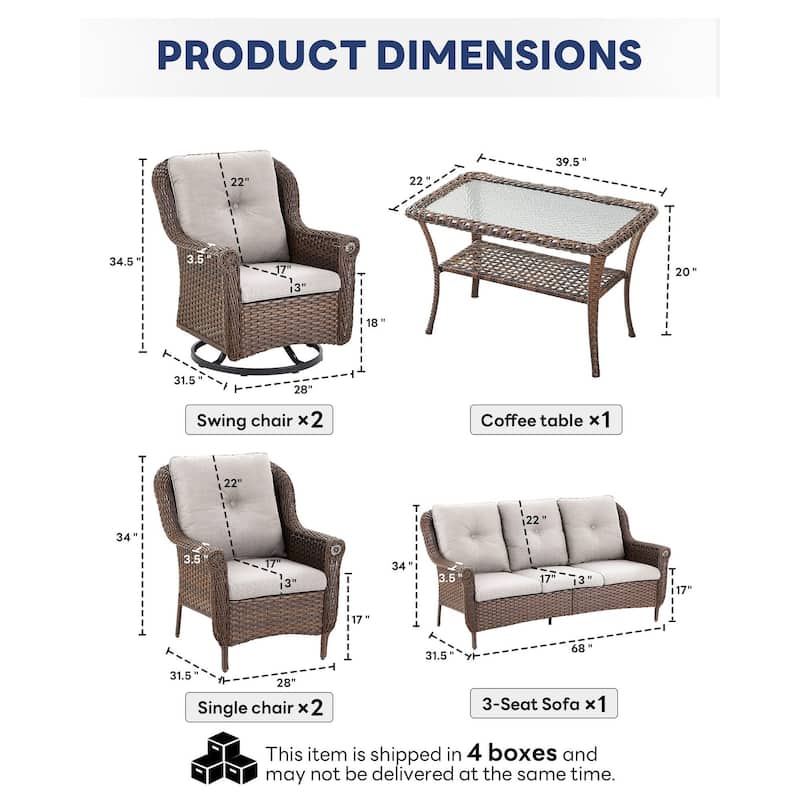 Pocassy Wicker Patio Conversation Set for Backyard