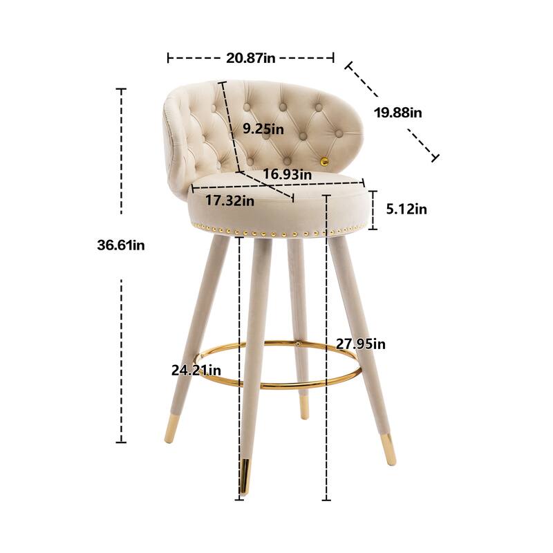 HOMEFUN Counter Height Bar Stools Set of 2 for Kitchen Counter Solid Wood Legs with a fixed height of 360 degrees