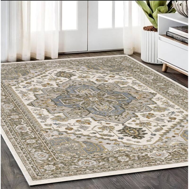 HomeRootsMedallion Traditional Runner Area Rug - 92.52' X '62.99' X '0.24