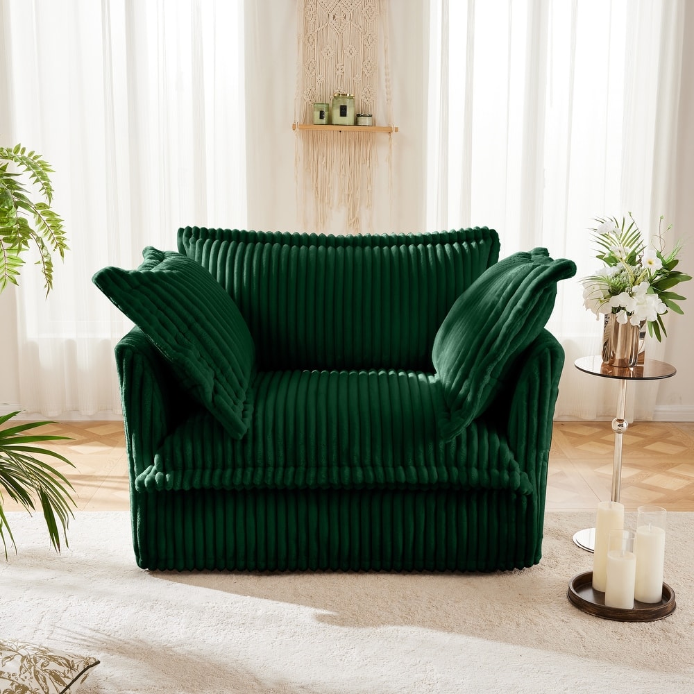 Comfy Corduroy Single Sofa Chair, Oversized Upholstered Accent Chair, Armchair with 1 Back Cushion & 2 Toss Pillows
