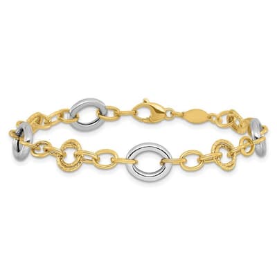Curata 14k Two tone Gold Fancy Circles Cable Link Bracelet 7.5 Inch