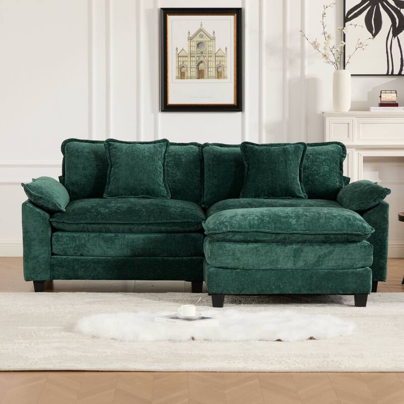 Oversized Chenille Upholstered Sofa, Modular Sectional Cloud Sofa, 2 Seater Sofa with Wider Armrest & Backrest Pillows