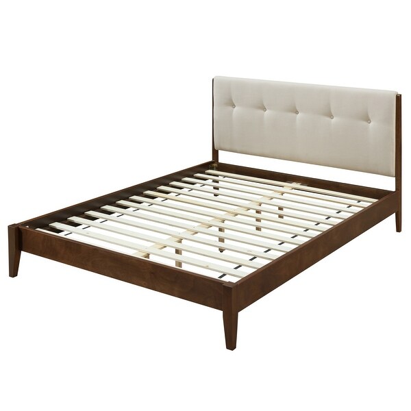 Dickens Queen size Mid century Modern Upholstered Platform Bed Frame On Sale Bed Bath Beyond 28503474