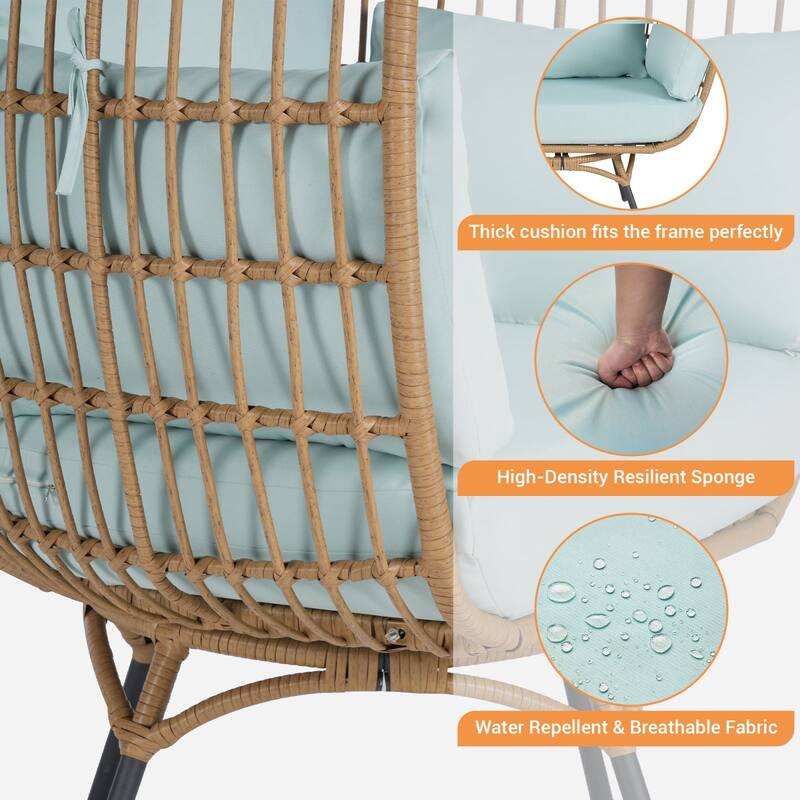 SANSTAR Patio Oversized Swivel Brown Wicker Egg Chair with Cushions