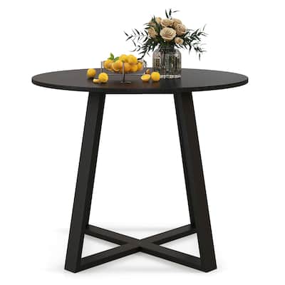 Gymax 36'' Round Wooden Dining Table for 4 w/ Pedestal Base Solid