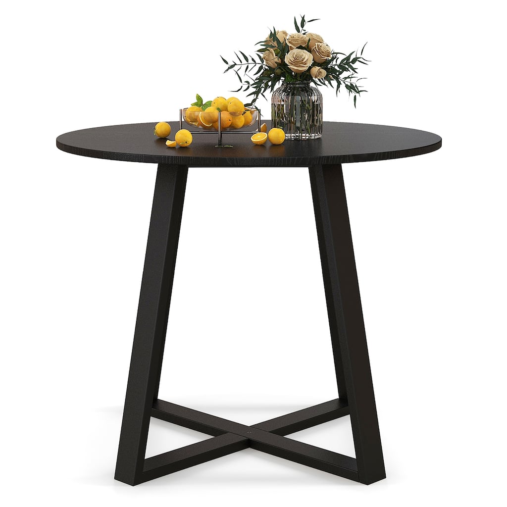 Gymax 36'' Round Wooden Dining Table for 4 w/ Pedestal Base Solid