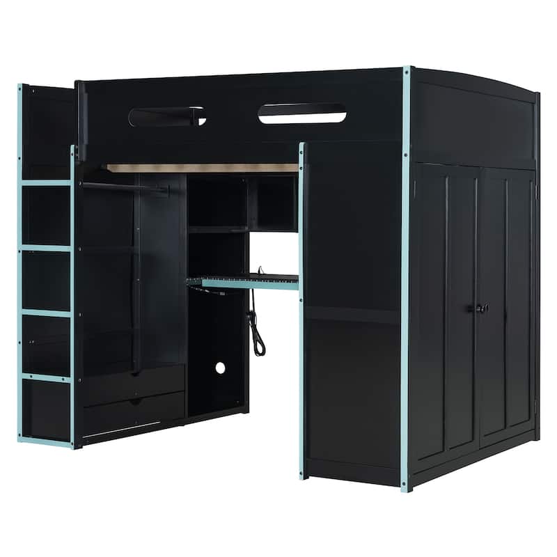 Ultimate Gamer’s Loft Bed with Desk, Storage, and RGB LED Lights by Harper&Bright Designs