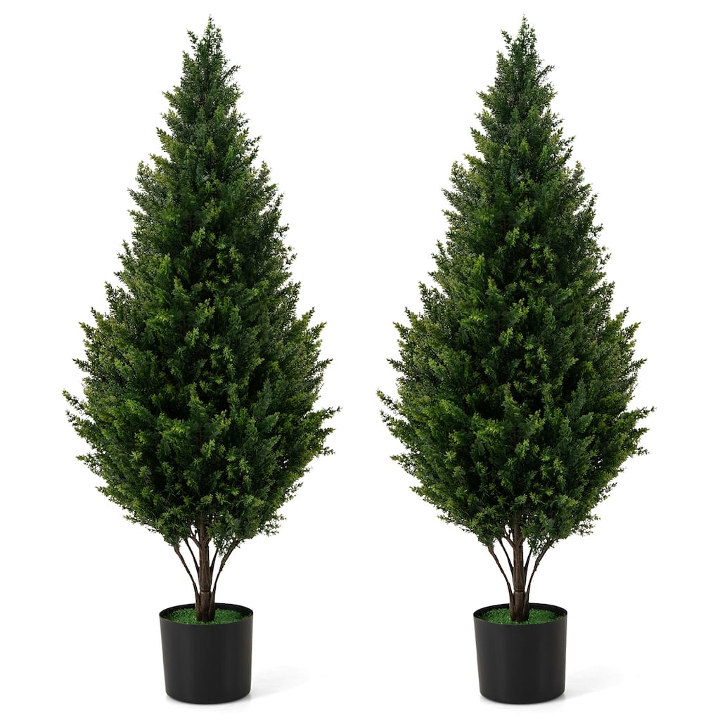 Gymax 4 FT Artificial Topiary Tree Set of 2 Faux Topiary Cedar Trees