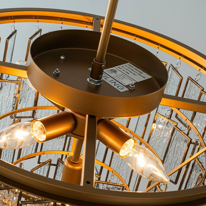 6/9-Light Luxury Water Ripple Glass Chandelier Pendant Light Modern Brass Frame Lighting Fixture for Dining Room Living Room