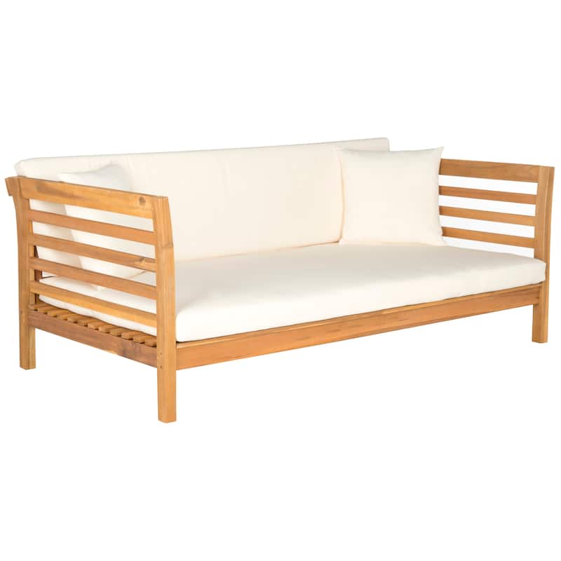 SAFAVIEH Outdoor Eriona Acacia Wood Cushioned Daybed - 39W x 27D x 72H