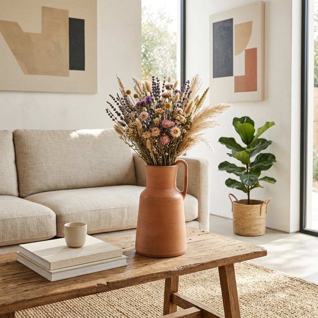 Modern Terracotta Pitcher Table Vase with Handle for Home Decor