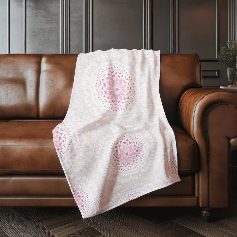 Premium Machine Washable Boho Suzani Sherpa Throw Blanket - Pink - 4'2" x 5'10"